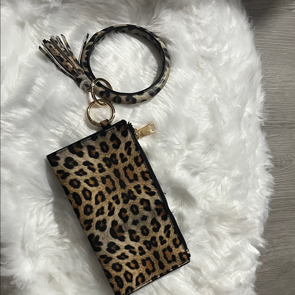 Leopard Print Wristlet with Keychain